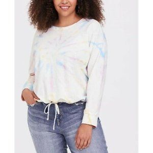 Torrid Womens Rainbow Tie Dye Cropped Sweatshirt Size 2X French Terry Knit